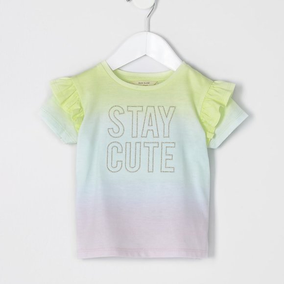 River Island Girls Multicolor 'Stay Cute' Flutter Short Sleeve T-shirt - Picture 1 of 3